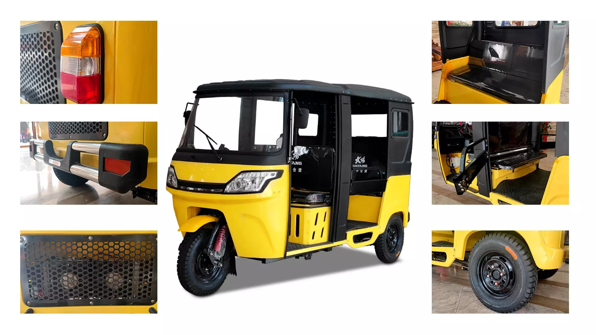Taxi Bajaj Three Wheeler Auto Rickshaw Price Motorized 4 Stroke Three Wheeler 6 Passengers Tricycle