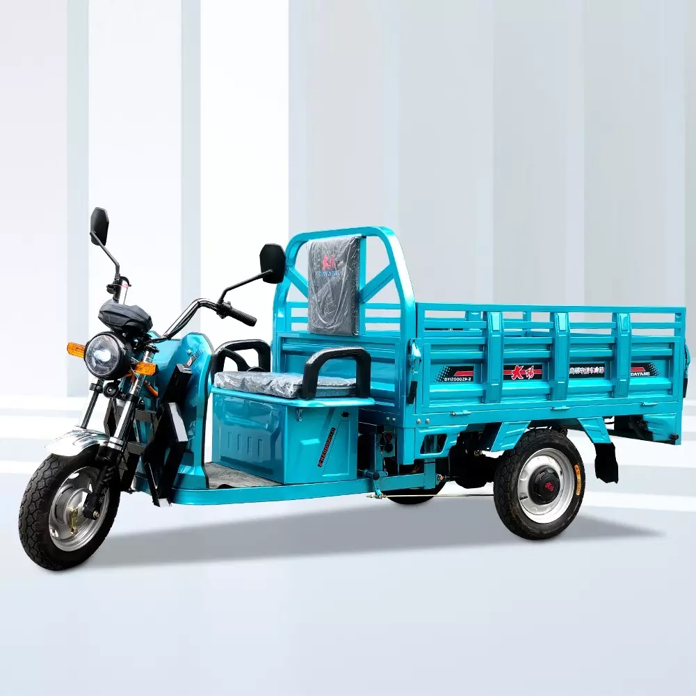 DAYANG Three Wheel Electric Mini Scooter Tricycle Motor Power Battery with Roof for Adult Blue Max Body 1000W Cargo 151 - 200cc