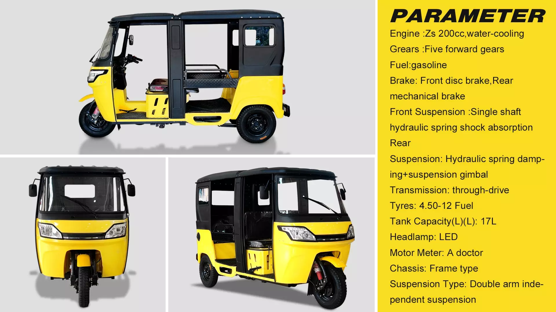 Taxi Bajaj Three Wheeler Auto Rickshaw Price Motorized 4 Stroke Three Wheeler 6 Passengers Tricycle