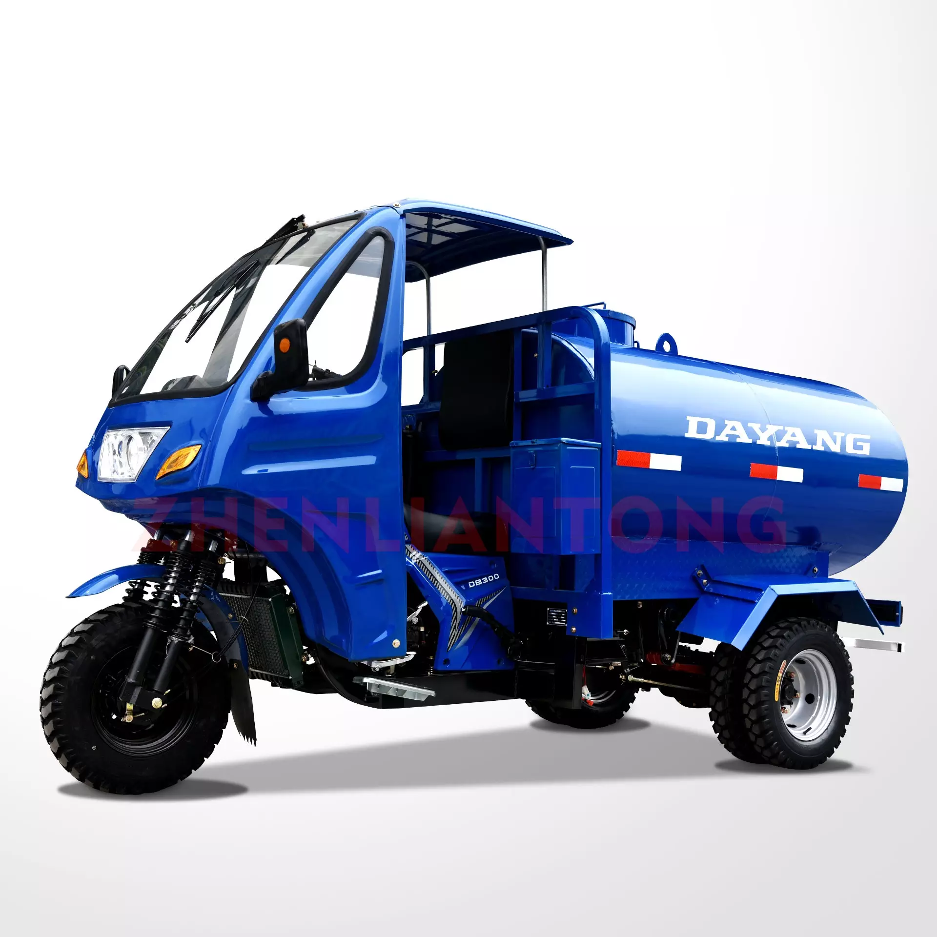 250cc Water Engine semi cabin water tank tricycle 3wheels Motorcycle Blue Body Power Hydraulic Rear Brake Method Origin Type