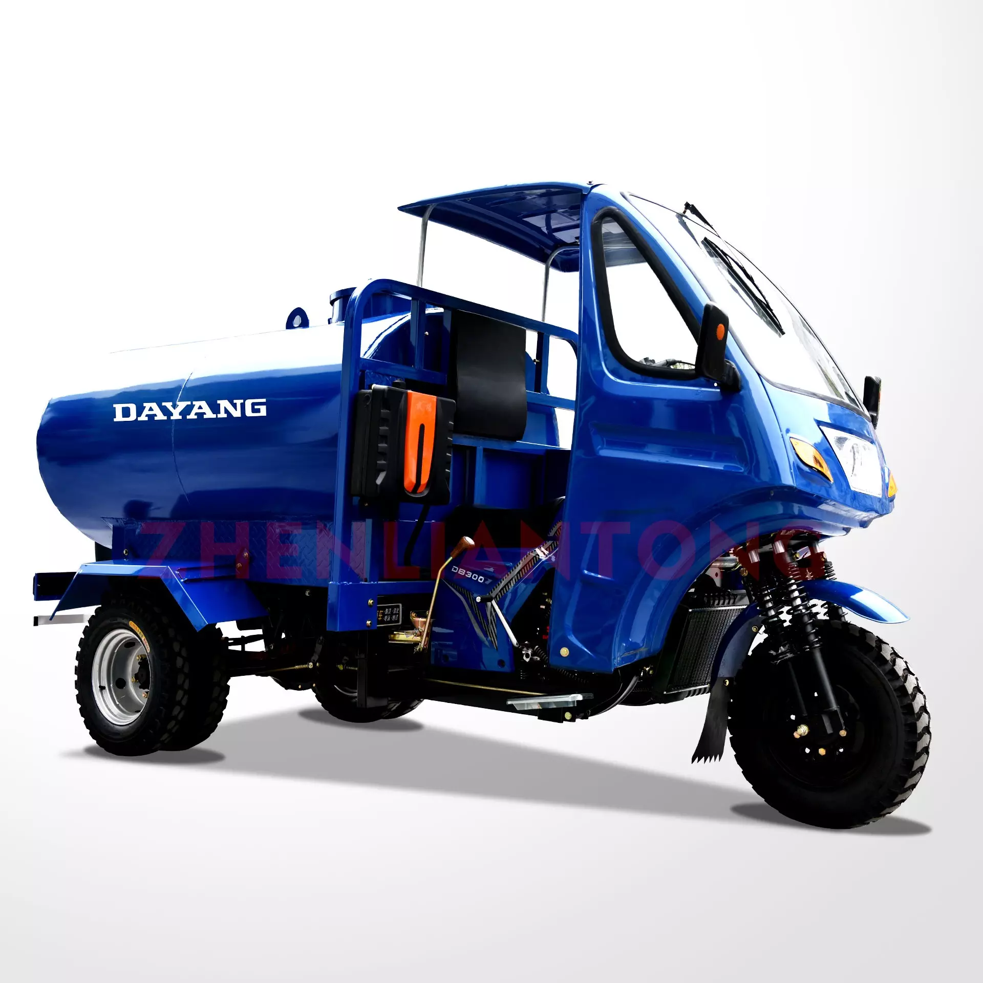 250cc Water Engine semi cabin water tank tricycle 3wheels Motorcycle Blue Body Power Hydraulic Rear Brake Method Origin Type