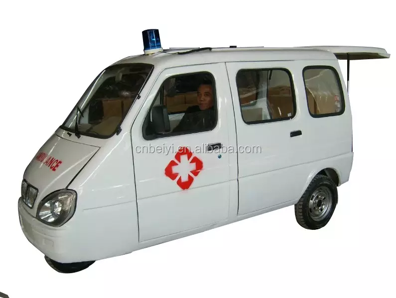 4 People Closed Ambulance Motorized Tricycle in Africa 201 - 250cc 11L Gasoline Passenger Drum Brake 2.8l/100km Electric/kick