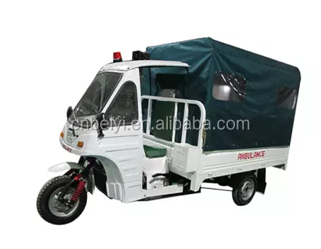 4 People Closed Ambulance Motorized Tricycle in Africa 201 - 250cc 11L Gasoline Passenger Drum Brake 2.8l/100km Electric/kick