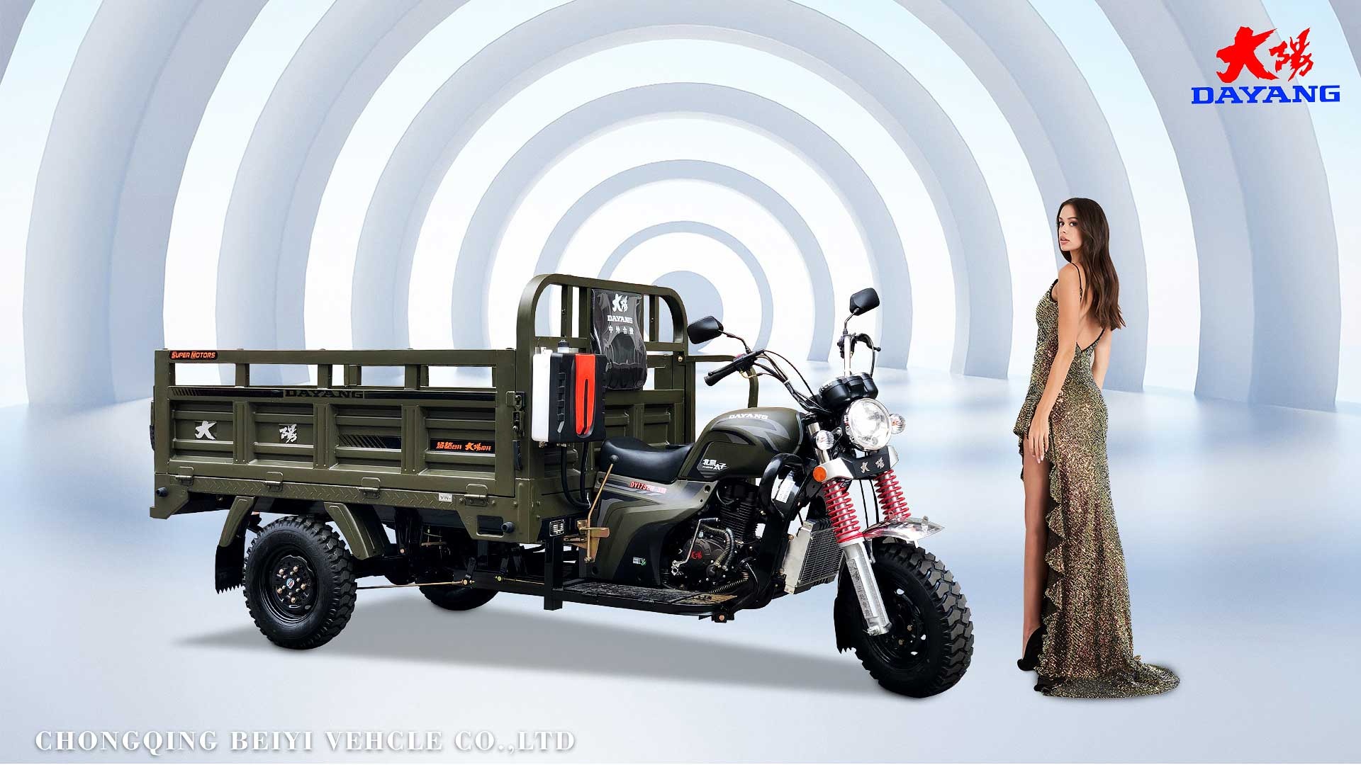 DY-BY2A  Gasoline 200CC engine Cargo Tricycle Chinese 3 Wheeler With Double Railings / Side Seats