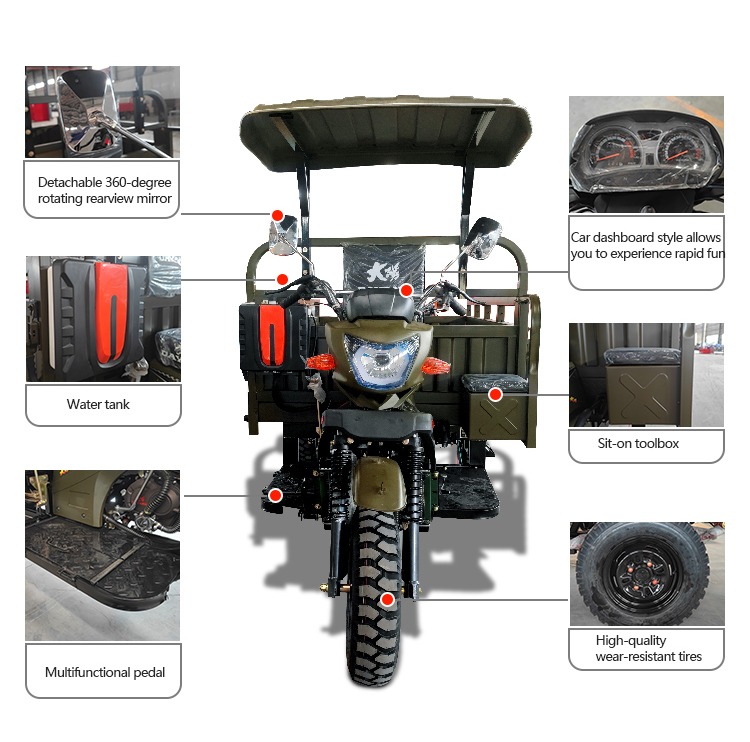 DY-H2A China motorized cargo tricycle 3 Wheel  Motorcycle 300cc powerful engine with Steel Frame and Car Axle