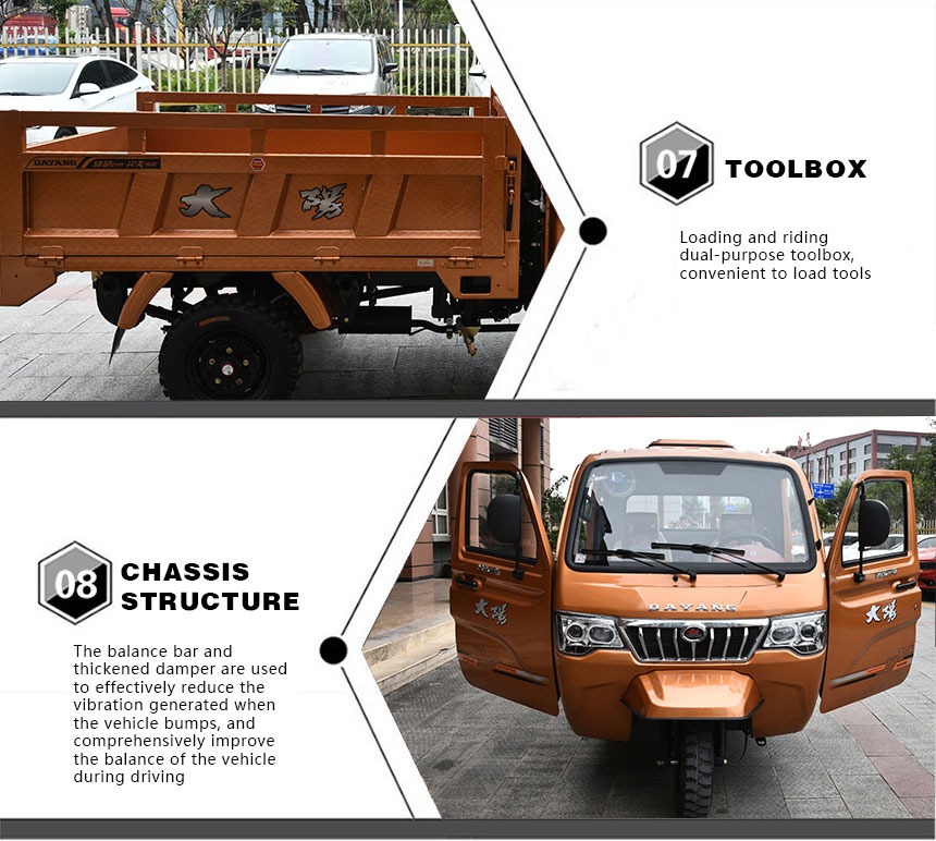 T5A DAYANG-T5 Auto Self Load 300CC Three Wheel Diesel Motorcycle Cargo Motorized Tricycle with Four-cylinder Engine/Air Conditioner Vent