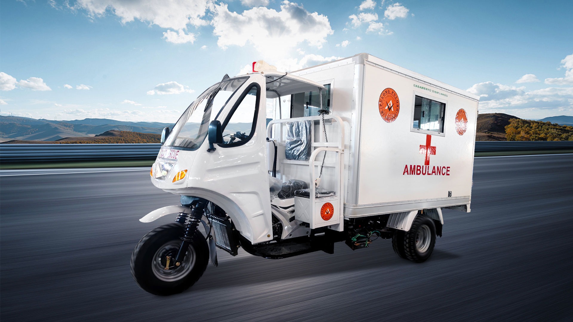 DY-JH1 China hot selling semi cabin ambulance rescue vehicle box cargo tricycle 200cc 250cc