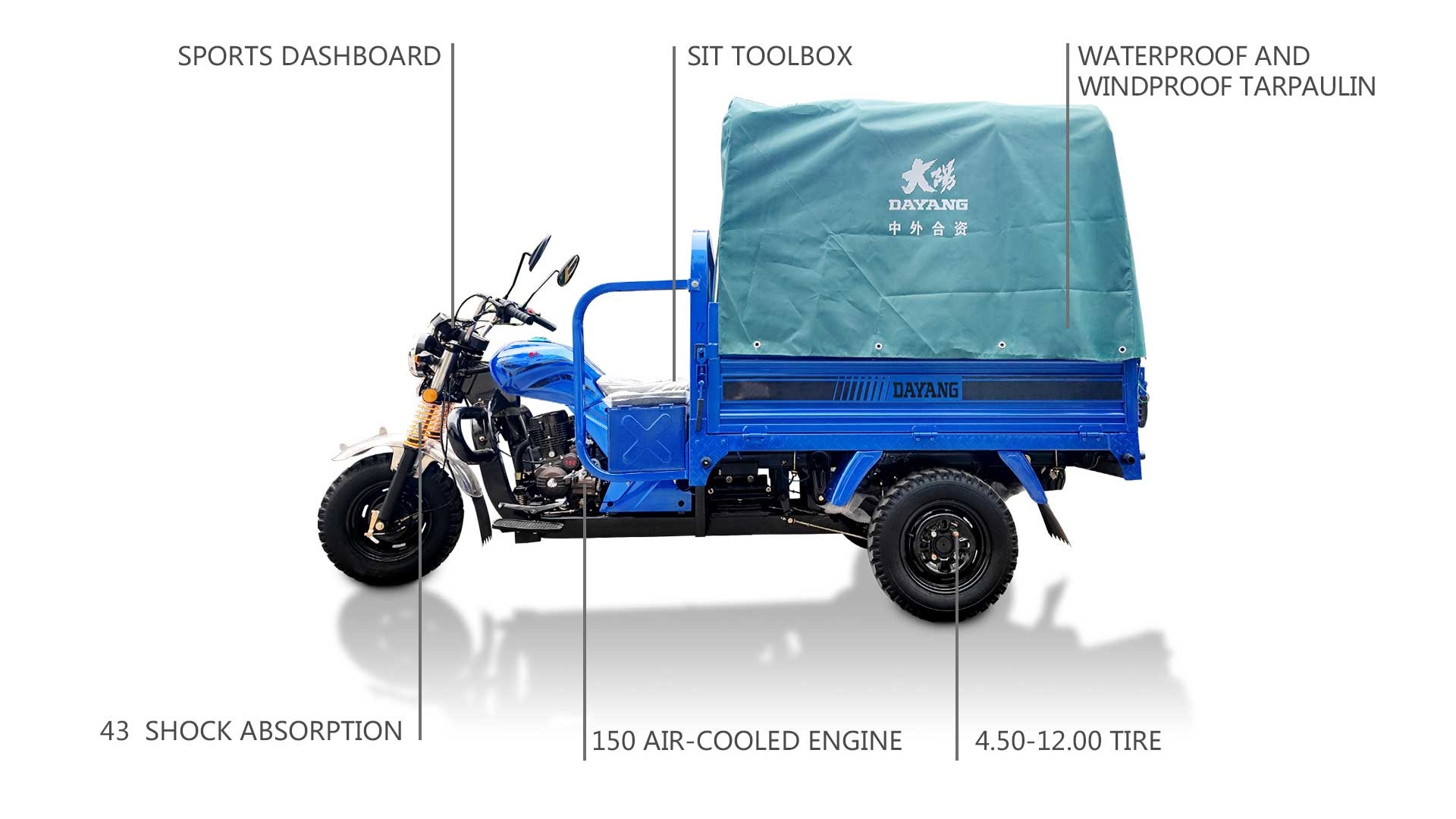 DY-WM1A 150cc Tricycle 250cc Chinese Factory Directly Supply DAYANG Motor 150cc 4-stroke Air Cooled Motorised Tricycle