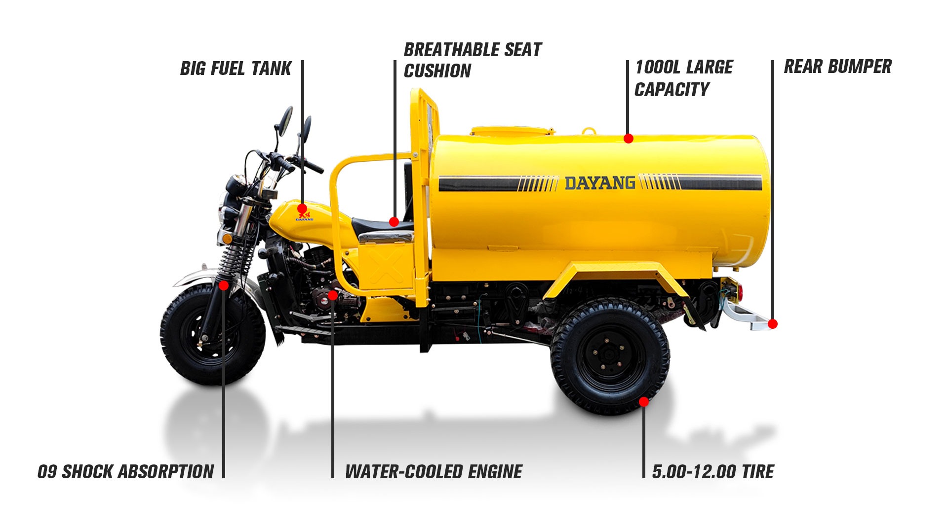 DW-TW1 DAYANG brand water tank cargo tricycle 1000L 1300L 1600L 2000L big water tank tricycle for water and oil