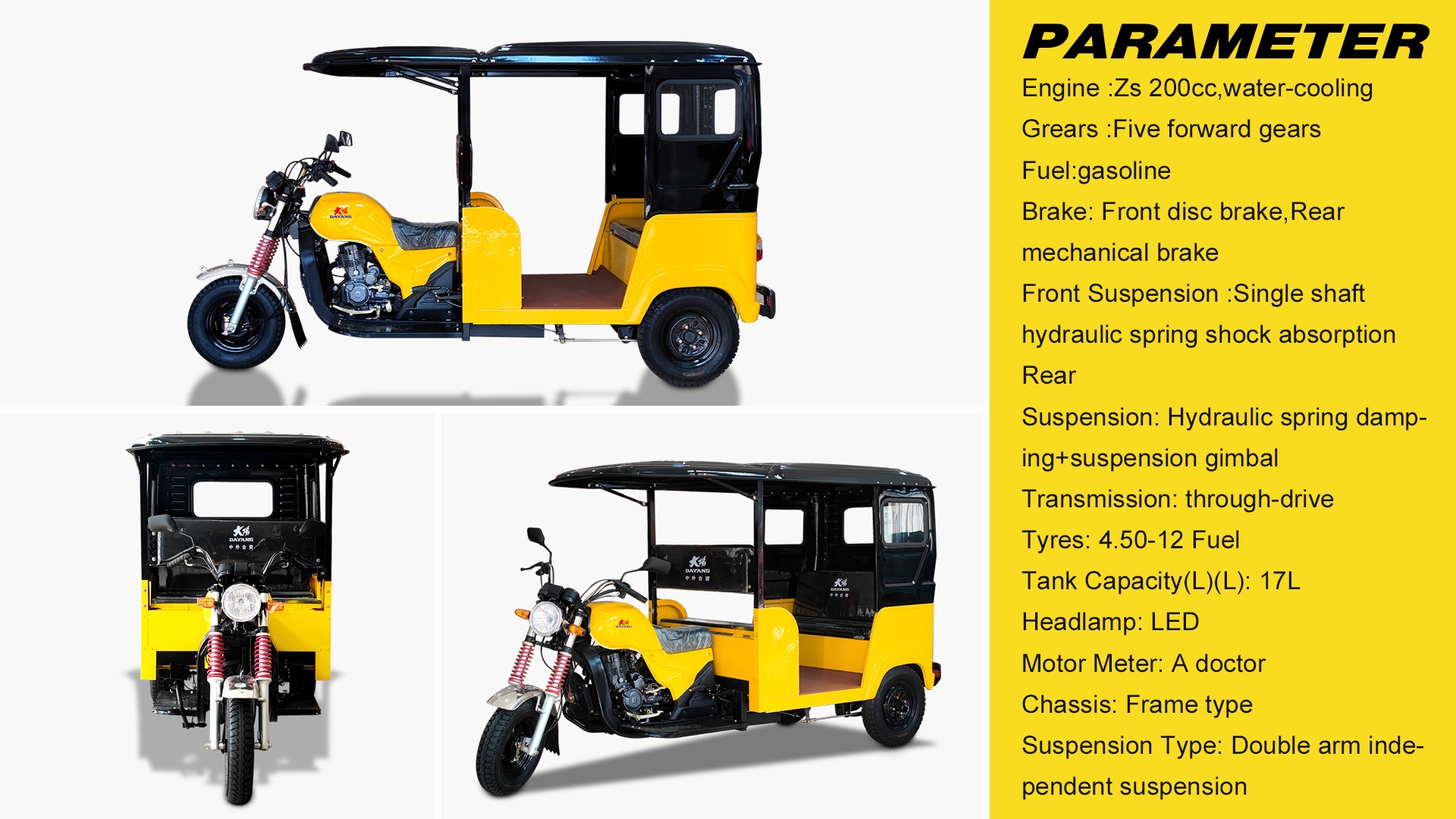 DY-T1A Hot selling passenger bajaj 200CC Taxi cargo tricycle