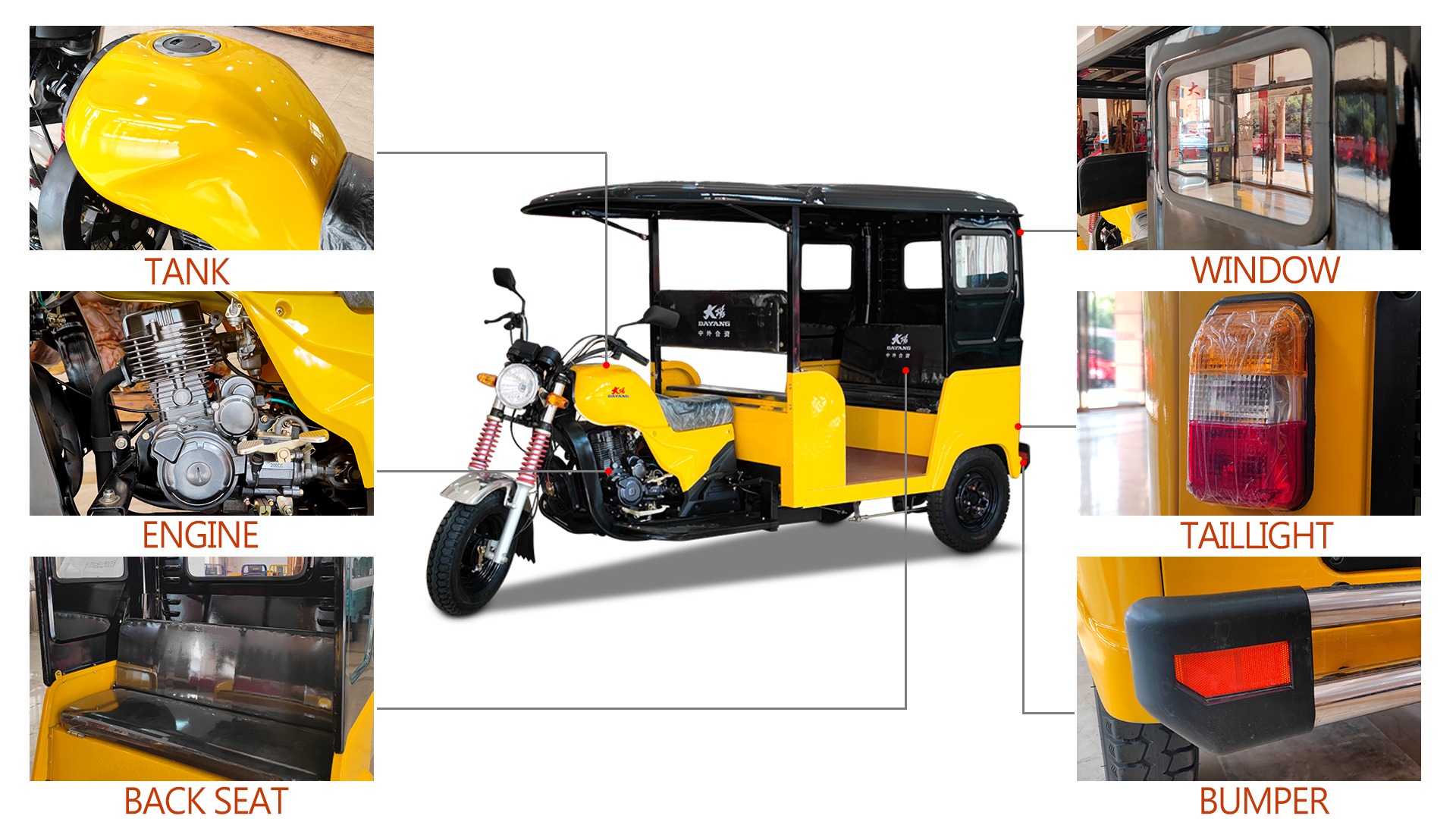 DY-T1A Hot selling passenger bajaj 200CC Taxi cargo tricycle