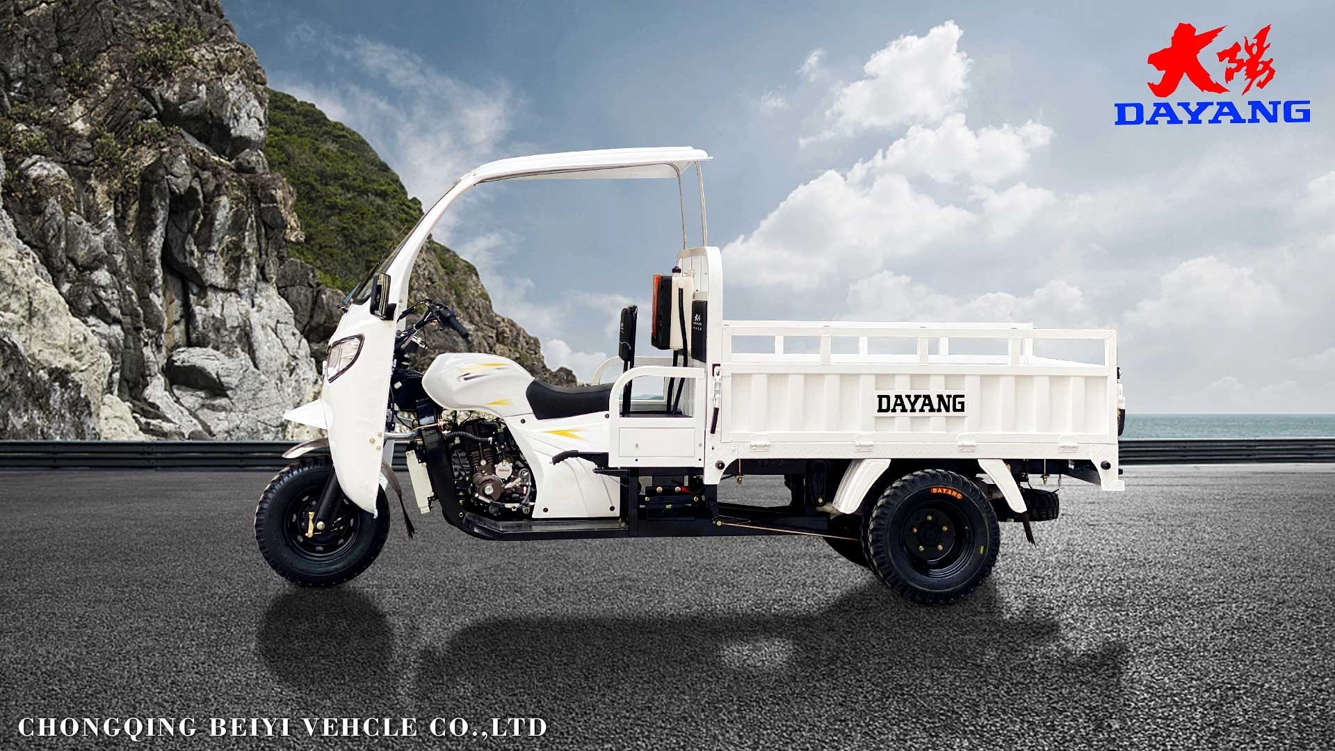 DY-FJ1 DAYANG brand semi Cabin With Motorized And Heavy Load Engine 3 Wheel Gas Cargo Motorcycle Three Wheel Cabin Motorcycle For Sale