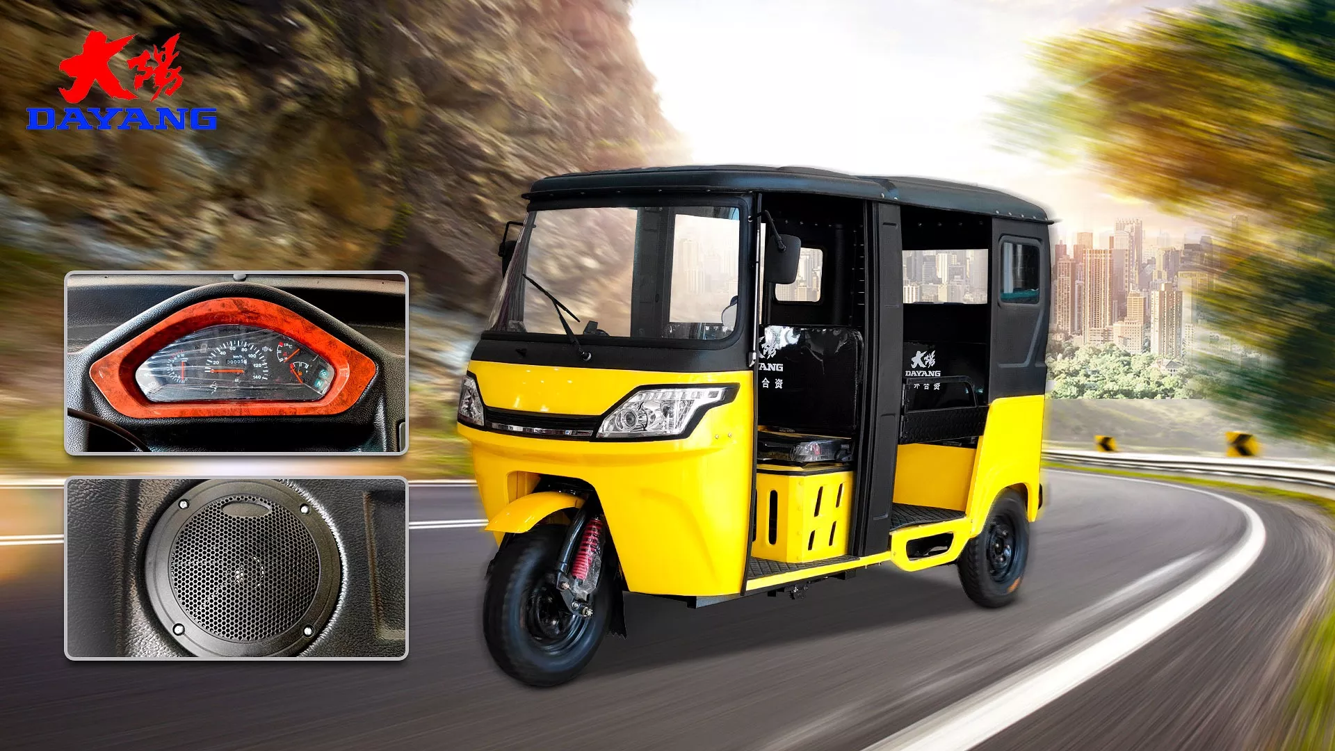 Taxi Bajaj Three Wheeler Auto Rickshaw Price Motorized 4 Stroke Three Wheeler 6 Passengers Tricycle