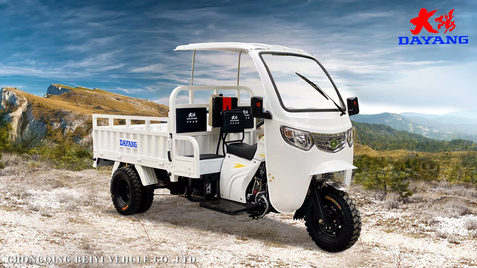 China Dayang Brand 3 Wheel Tricycle Three Wheels Cabin Cargo Tricycle 1 Ton 300cc Cabin Tricycle Open Size