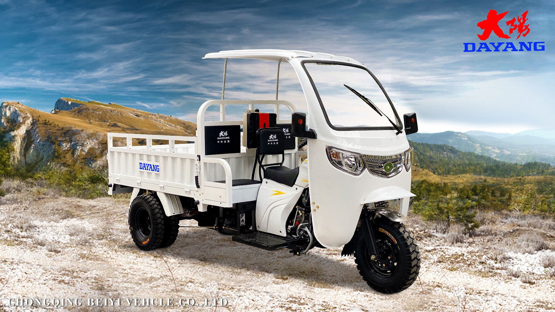 China Dayang Brand 3 Wheel Tricycle Three Wheels Cabin Cargo Tricycle 1 Ton 300cc Cabin Tricycle Open Size