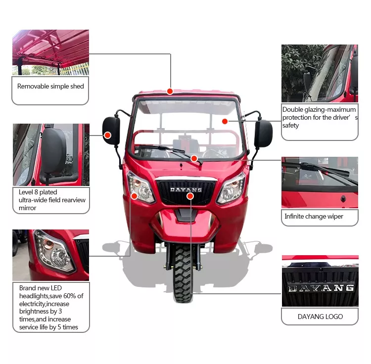 Dayang Top Selling 2022 Motorized Tricycles Cabinas La Tunisie Fret Semi Cabin Cargo Tricycle Motocarro