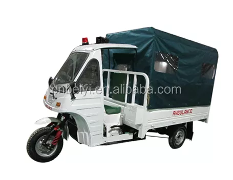 4 People Closed Ambulance Motorized Tricycle in Africa 201 - 250cc 11L Gasoline Passenger Drum Brake 2.8l/100km Electric/kick