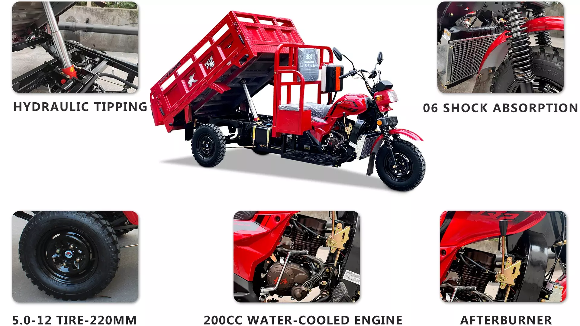 High cargo side adult recumbent tricycle ci motors corporation 200cc tipper motorized tricycles dayang