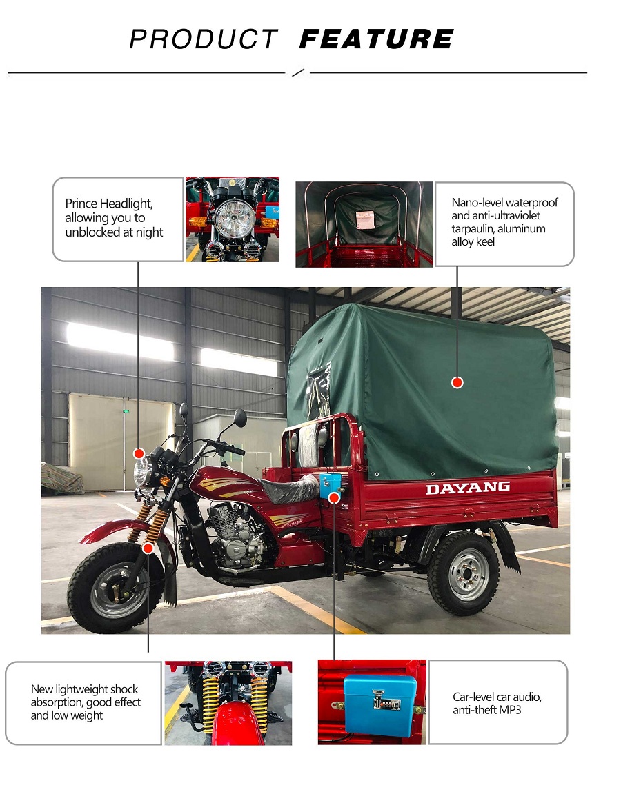 China power-assisted transport van cargo heavy loading 150cc canopy royal motorized tricycle