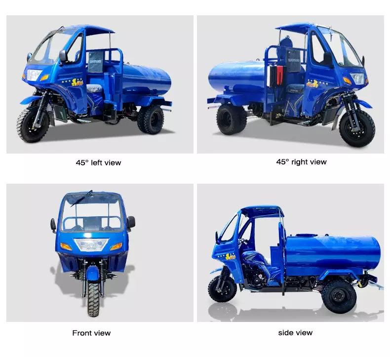 Double rear wheels 300cc water cooling customized motor tricycle in ghana price motorized tricycles vans water tankers