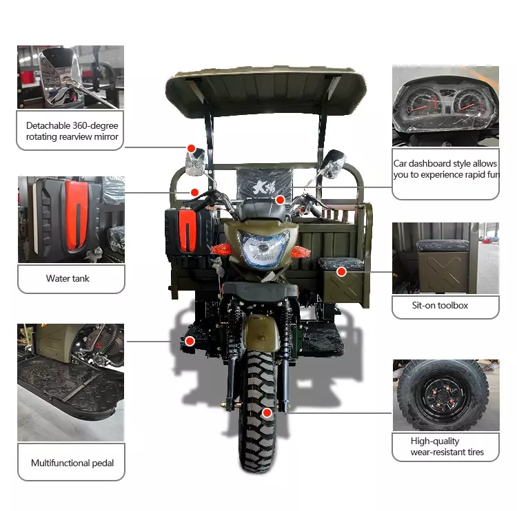 Hot sale adults three wheels motorcycle gasoline powered rain proofed axle adult 200cc cargo tricycle