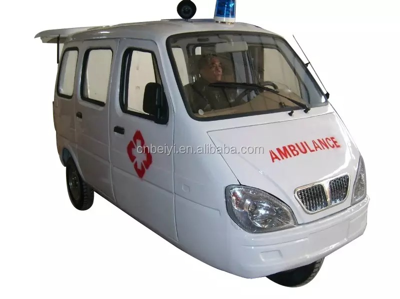 4 People Closed Ambulance Motorized Tricycle in Africa 201 - 250cc 11L Gasoline Passenger Drum Brake 2.8l/100km Electric/kick