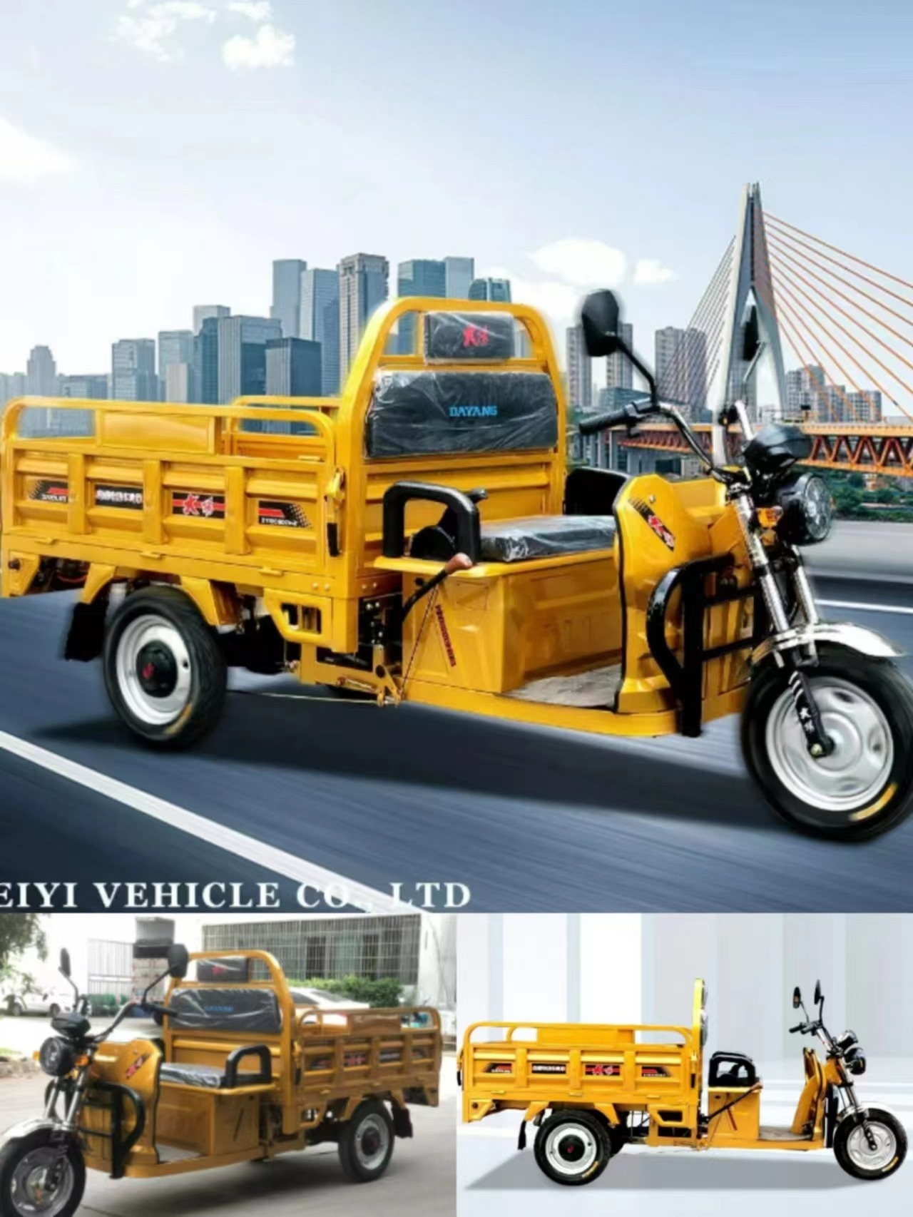 Egypt Cairo Alexandria Luxor Aswan 2021 Best Safety and Popular 72V 1000W Electric Adult Tricycle for Cargo Max Body Trip Power Rickshaw yellow Body OEM Lights