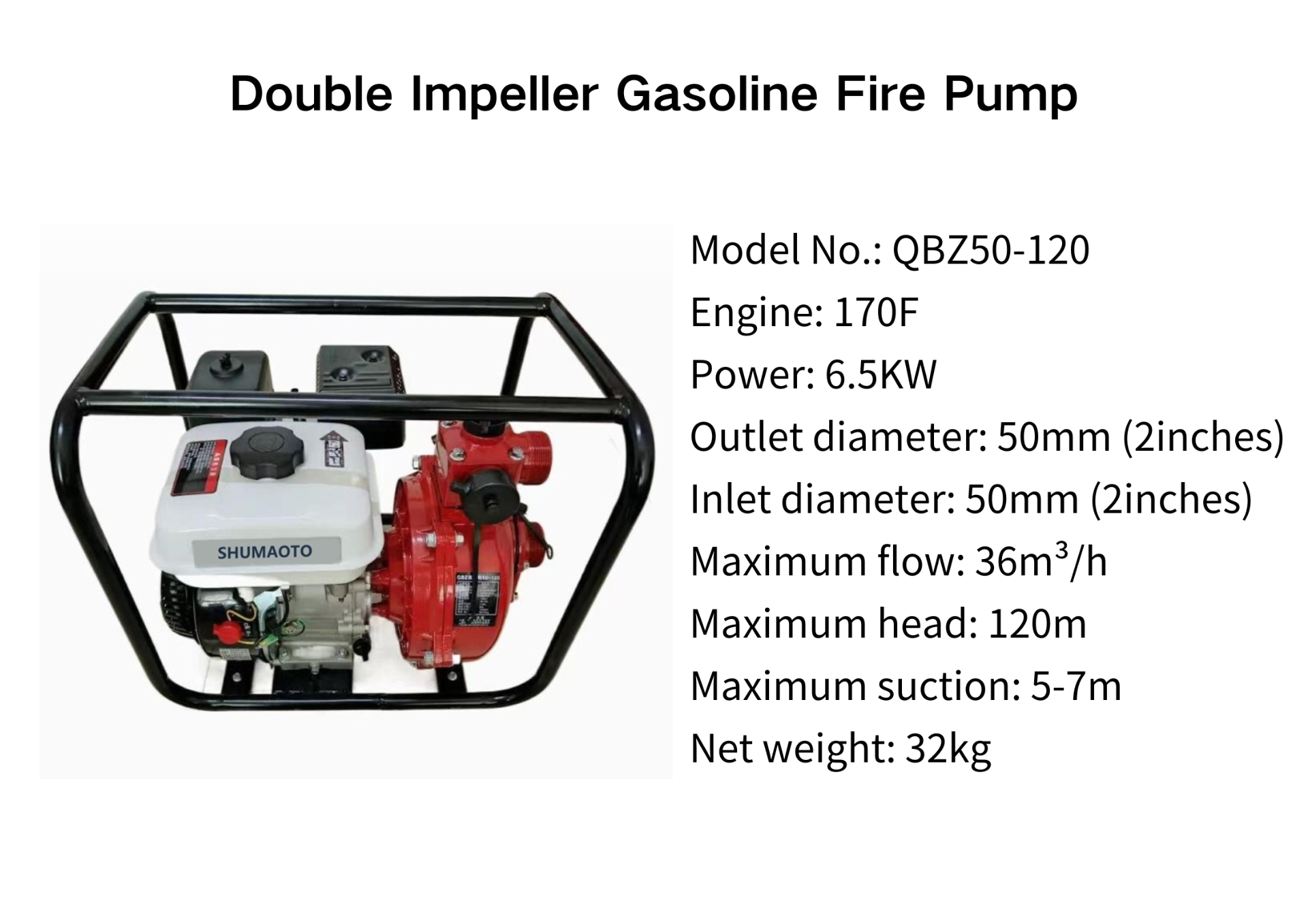 6.5kw 6500w  Maximum head 120m  Double Impeller  Gasoline Powered Fire Pump Popular in 2024