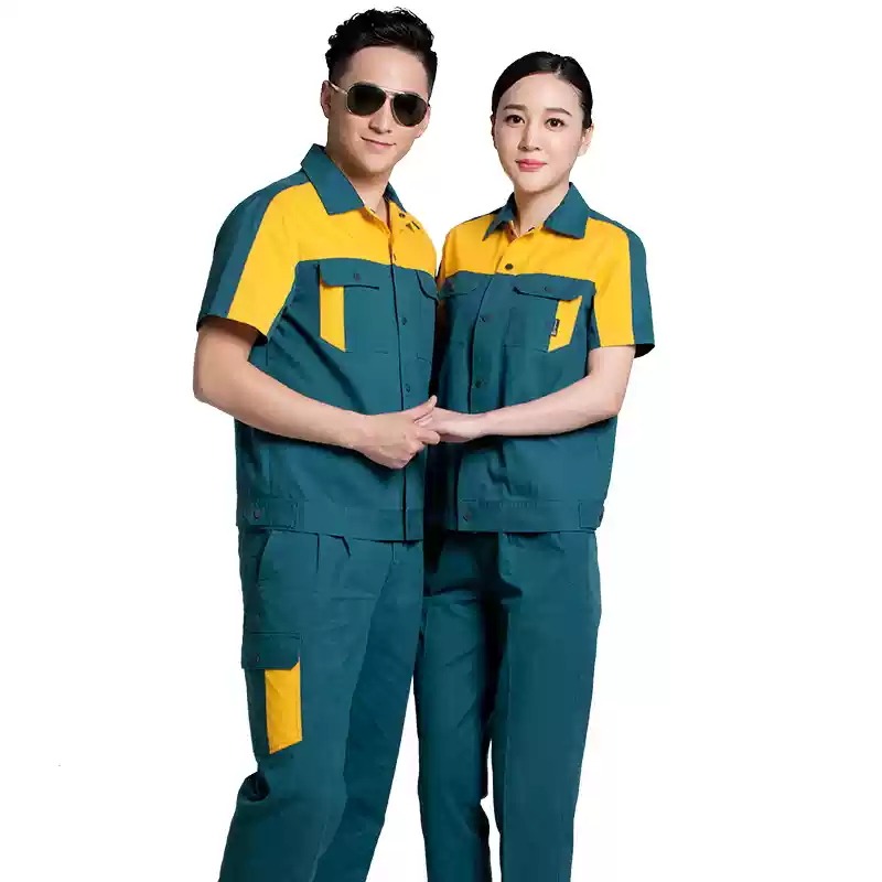 主推：镶色款夏季工作服-纯棉工作服套装男夏透气车间工人电焊工汽修劳保服定制