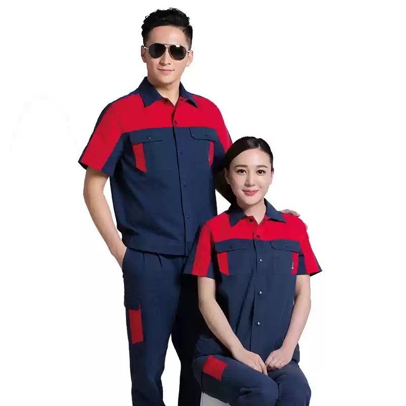 主推：镶色款夏季工作服-纯棉工作服套装男夏透气车间工人电焊工汽修劳保服定制