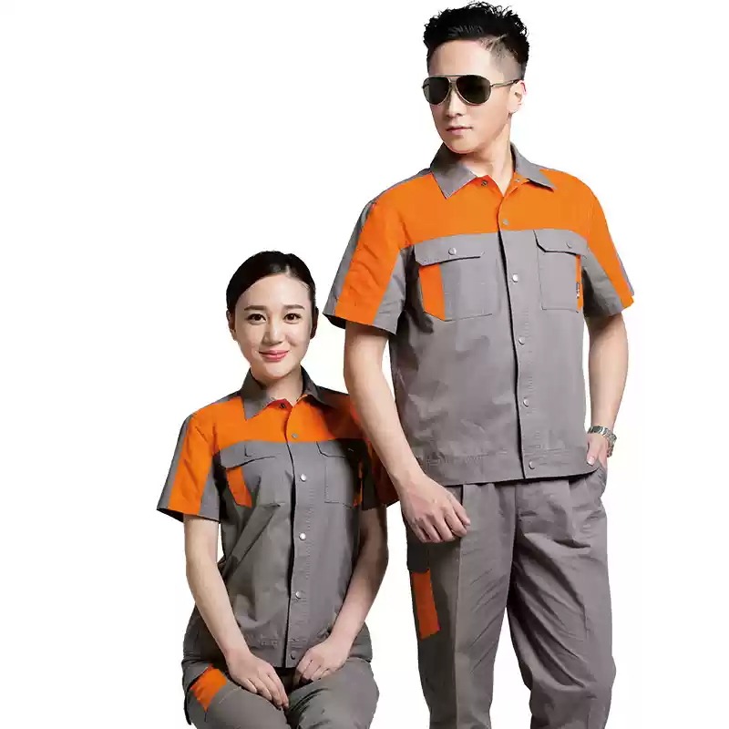 主推：镶色款夏季工作服-纯棉工作服套装男夏透气车间工人电焊工汽修劳保服定制