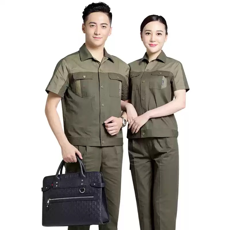 主推：镶色款夏季工作服-纯棉工作服套装男夏透气车间工人电焊工汽修劳保服定制